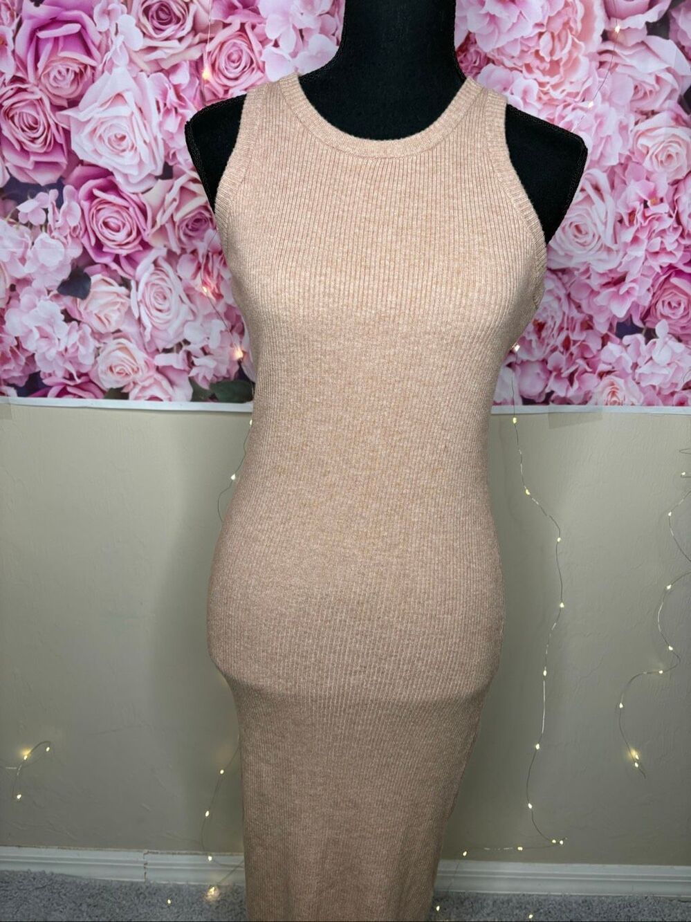 Rachel Zoe Beige Ribbed Knit Sleeveless Bodycon Midi Dress Size XS-169